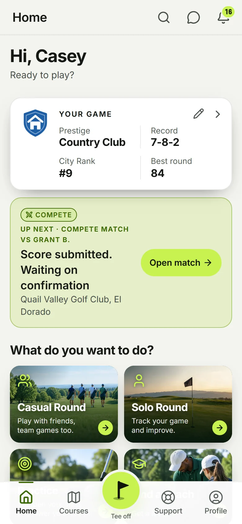 The Tee18 Home screen