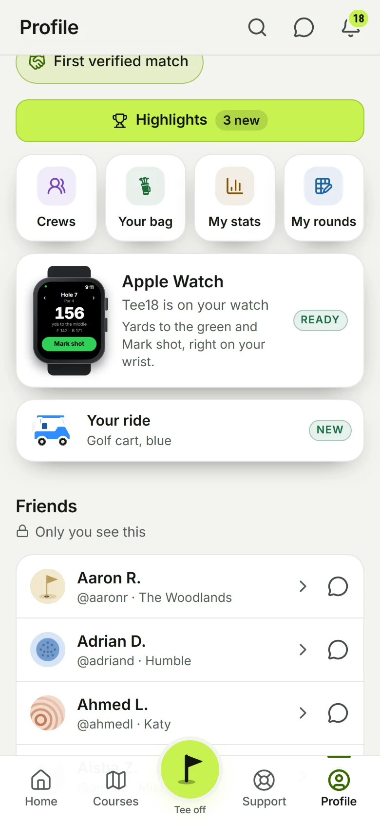 The Profile with its Apple Watch card